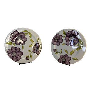 NWT Laurie Gates Purple Posie Collection Set-2 Dinner Plates 11" HARD TO FIND